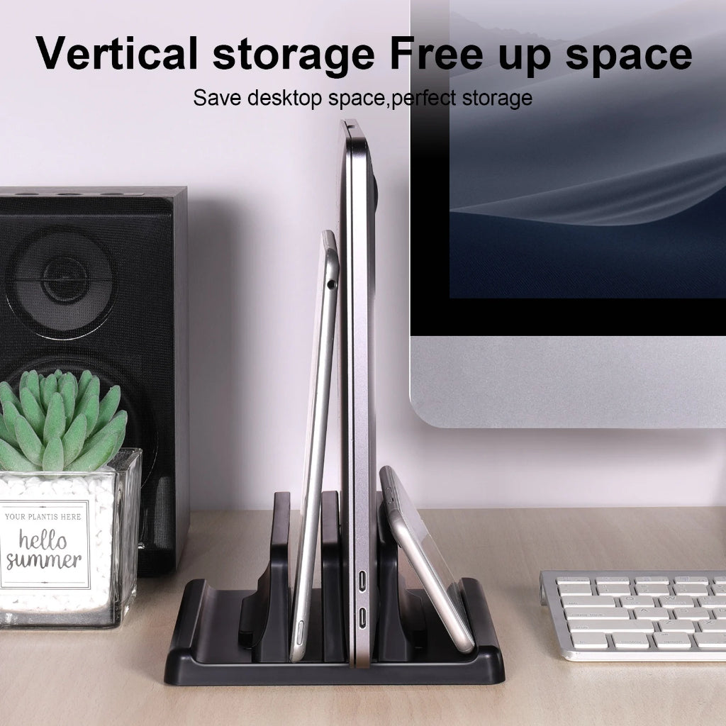 Vertical Laptop Stand - Sleek Black, Portable & Adjustable, Perfect for Premium Laptops